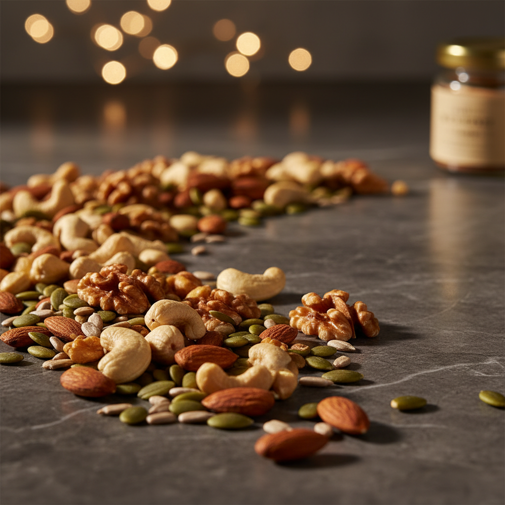 crea una imagen que se vea super premium para SOLO mi Mix Fit (Almendras, Castañas de Caju, Nueces, Semillas de Zapallo y Semillas de Girasol